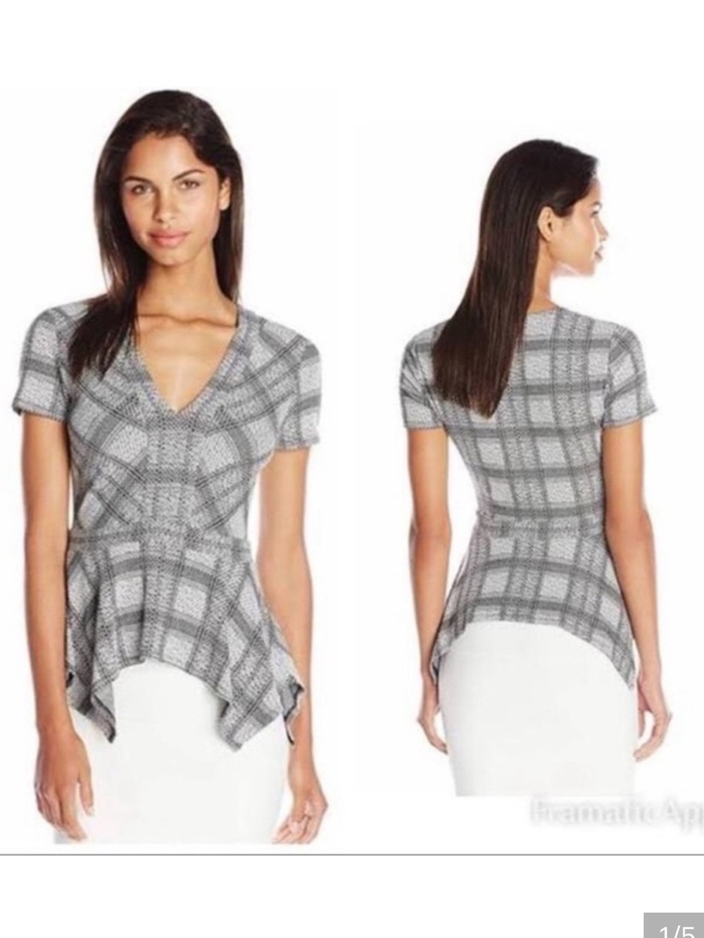 GUC BCBGMAXAZRIA Women’s Gray Patterned V-Neck Knit Top